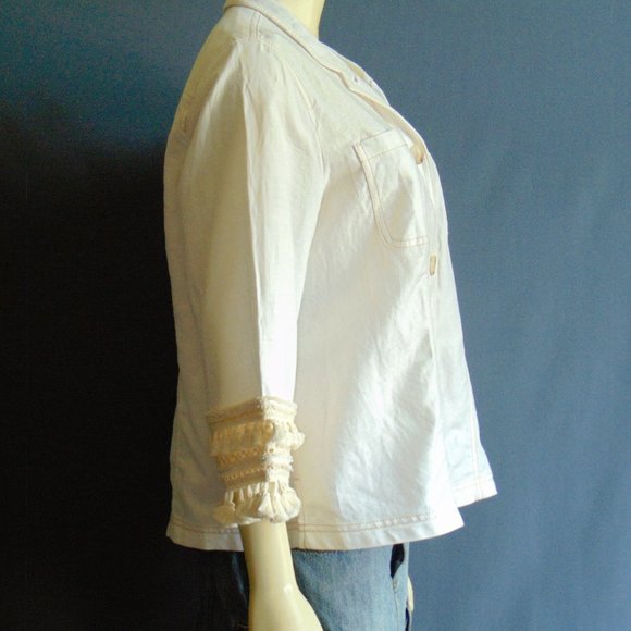 Chico's White Linen Blend Tassel Jacket 2 L - Picture 6 of 8